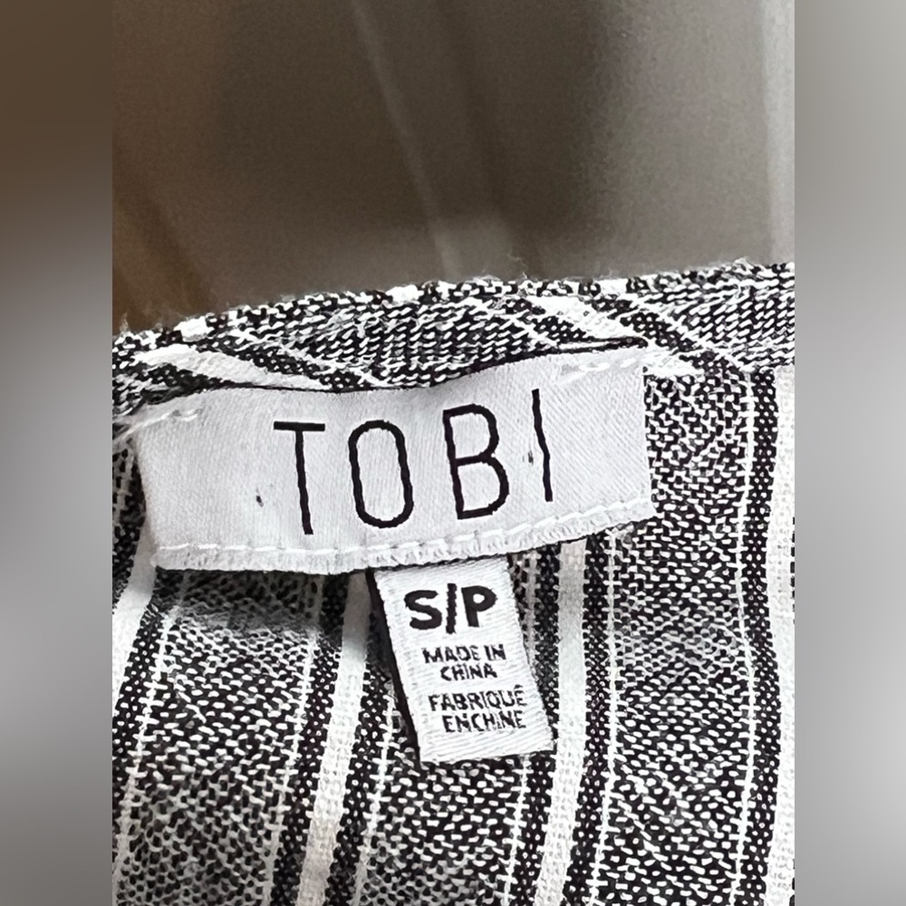 Tobi Womens Small Gray White Stripe Romper Playsuit Short Sleeve V-Neck S Cotton - Picture 9 of 14